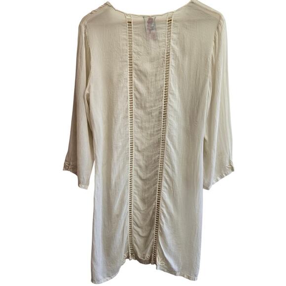 Johnny Was Women Ivory Sheer Floral Embroidered Dress S Boho Silky Peasant Fairy - Picture 8 of 12